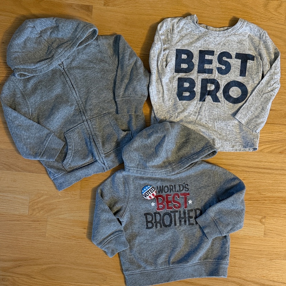3 pc toddler boys cozy “best brother” bundle, size 18-24mo
